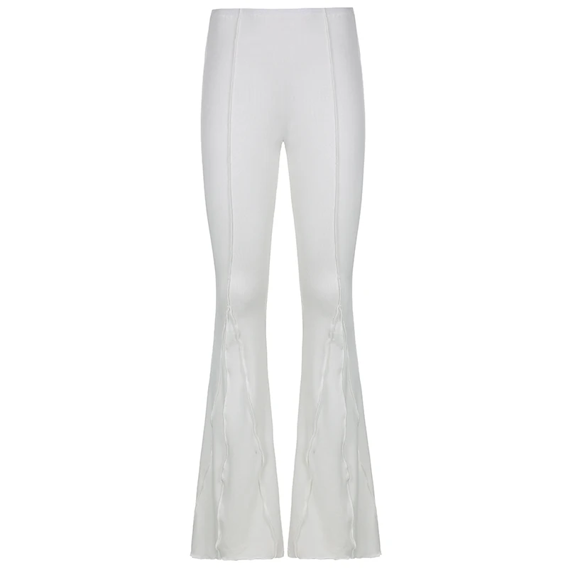 CIBBAR Solid Low Waist Ribbed Flare Pants Women Summer Slim Elegant Casual Elastic Trousers Female Fashion All-Match Streetwear