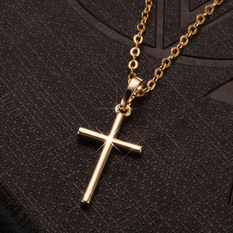Christian Jesus Cross Necklaces Gold Silver Color Long Chain Simple Cross Pendants For Women Men Jewelry Dropshipping
