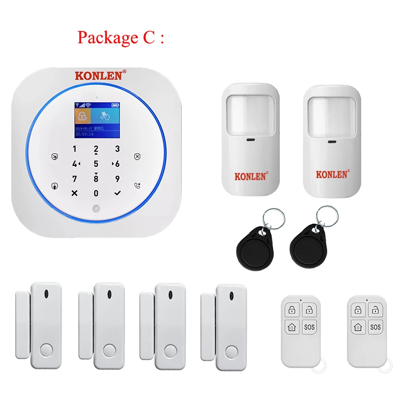 KONLEN Tuya wifi GSM сигнализация беспроводной Pir датчик движения Детектор двери для домашней безопасности умный жизнь приложение Google Alexa поддержка - Цвет: Package C