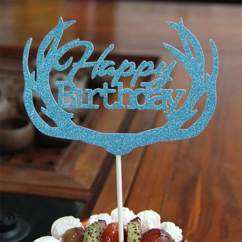 Лидер продаж, 15 шт./партия, десертное украшение, пирожное для дня рождения, популярный с блестками, бумага, товары для дня рождения, украшения для торта - Цвет: Blue 2