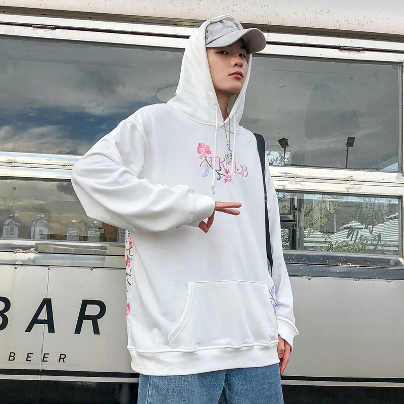 

Autumn New Hoodies Men Fashion Flower Embroidery Casual Cotton Hooded Pullover Man Streetwear Hip Hop Loose Sweatshirt S-XL