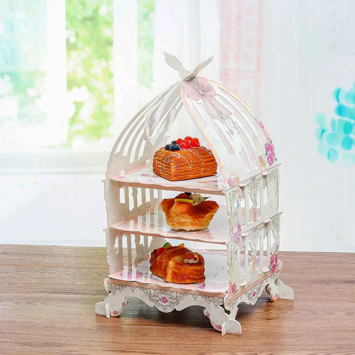 

Wedding Decoration Paper Cage Cake Stand 3 Layer Dessert Cupcake Display Holder Tray Disposable Birthday Party Supplies Foldable