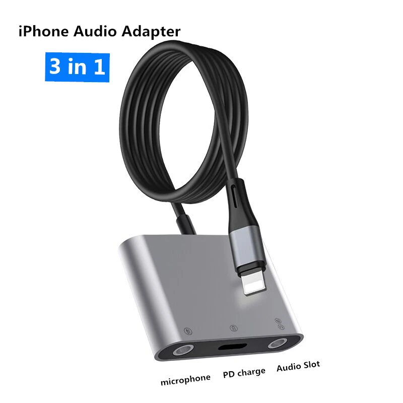 

3 in 1 iPhone Audio Adapter Lightning USB Hub PD Fast Charger For Apple Earphone Converter