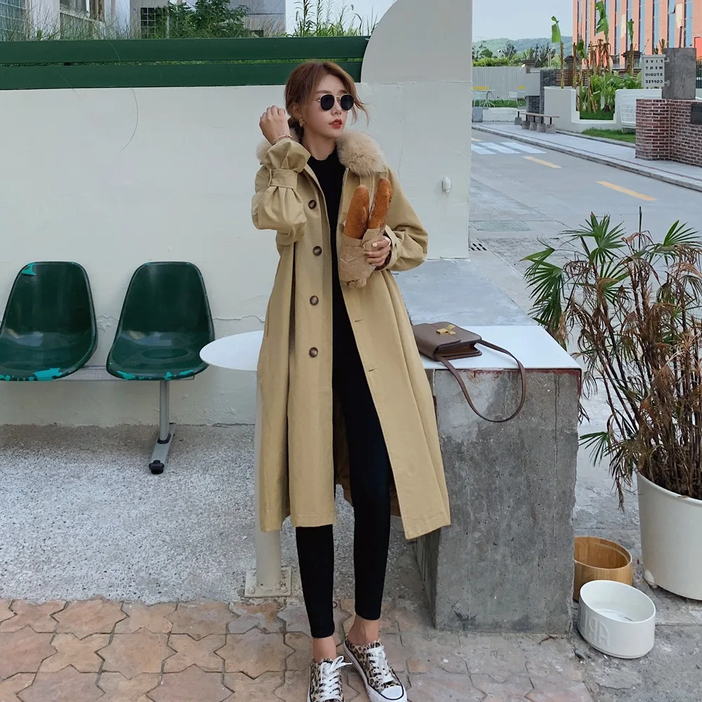 

Photo Shoot Fashion Windbreaker Workwear Cotton Overcoat 2019 Winter New Style Retro CHIC-Style Large Fur Collar Cotton Coat Wom