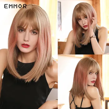 

EMMOR Heat Resistant Synthetic Short Straight Colorful Wig with Bangs Lolita Cosplay Ombre Bob Hair Wigs For Women