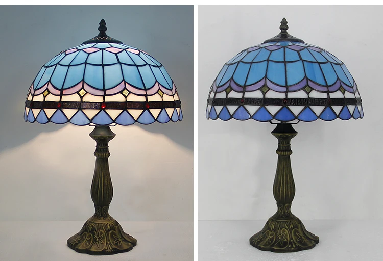 

Tiffany style Table lamp 12 inch Stained Glass Shade Blue seasky Dragontail table Reading light for study for bedroom bedside