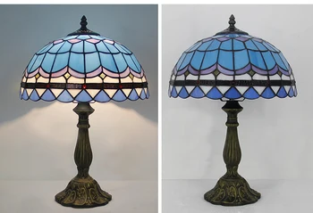 

Tiffany style Table lamp 12 inch Stained Glass Shade Blue seasky Dragontail table Reading light for study for bedroom bedside