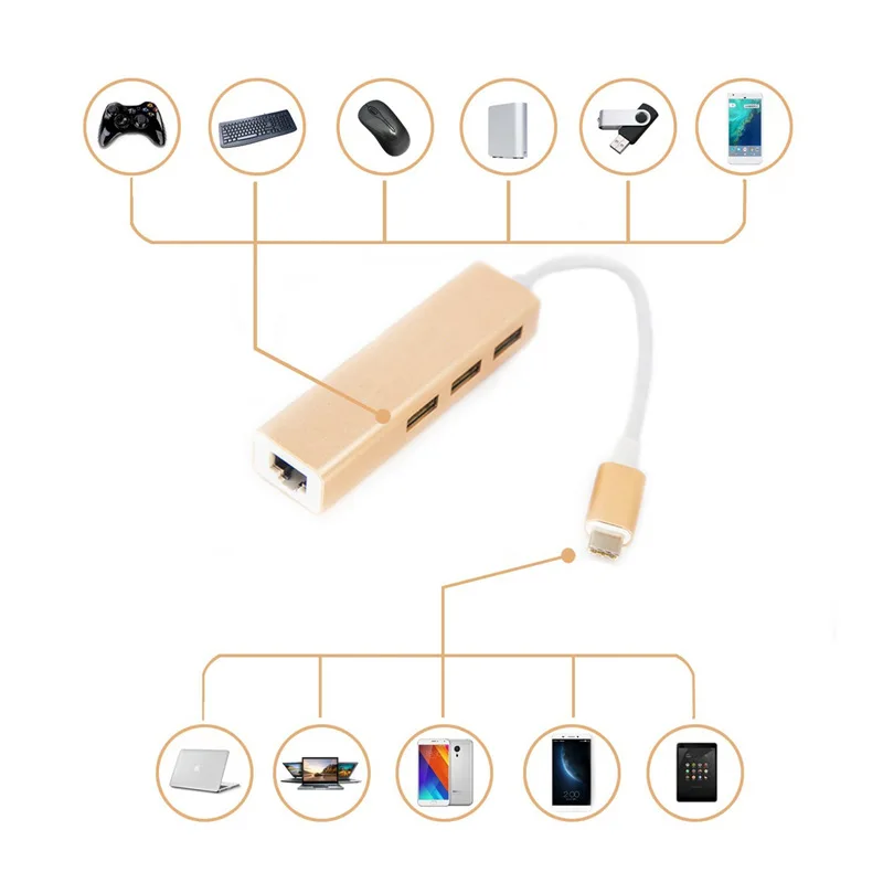 Usb ethernet com 3 portas usb hub