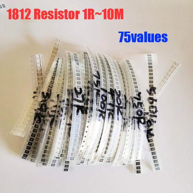 

1812 SMD Resistor 75valuesX20pcs=1500pcs Resistor Kit 1R~10M Assorted Kit