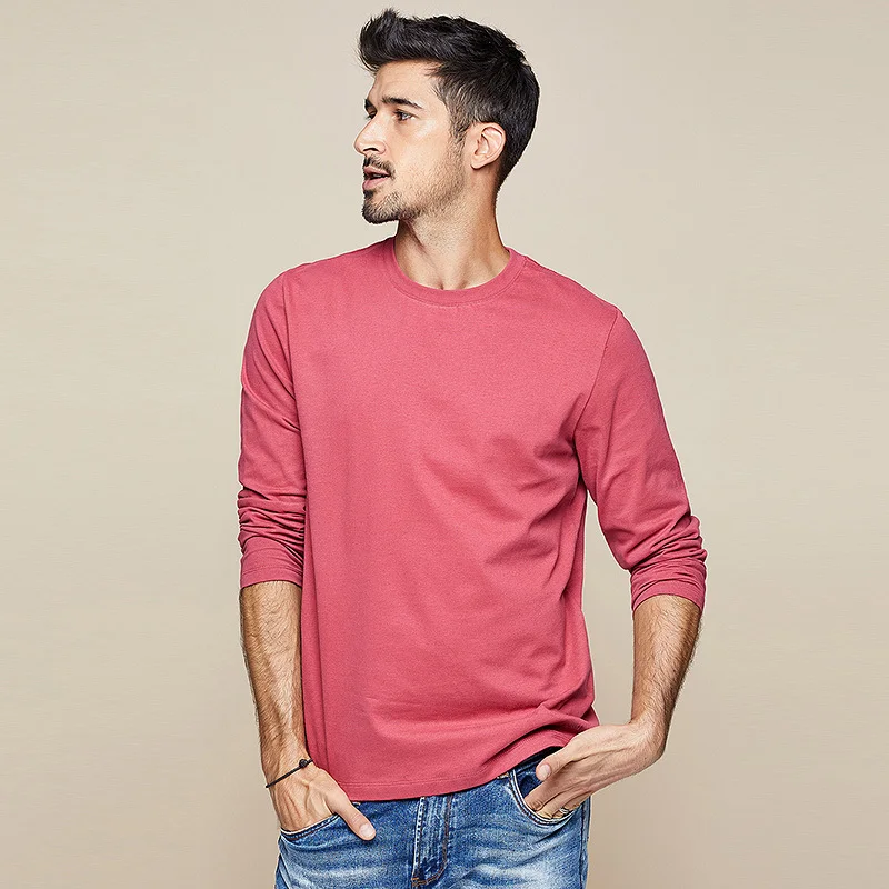KUEGOU осень хлопок вышивка Простая белая футболка мужская футболка с длинным рукавом Футболка модная одежда 1292 - Цвет: Red
