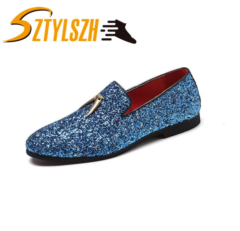 

Plus Size 38-47 Mens Shoes Casual Fashion Nightclub Bars Party Superstar Shoes Slip-on Sequin Wedding Mens Loafer Moccasins