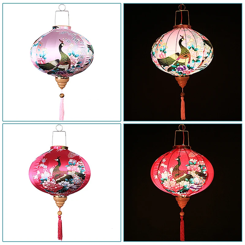 Description Picture 3 of itemRetro Silk Lanterns Vietnam Japan Chinese Traditional Lantern Chic Peacock Pattern Lantern For New Year Spring Festival Decor