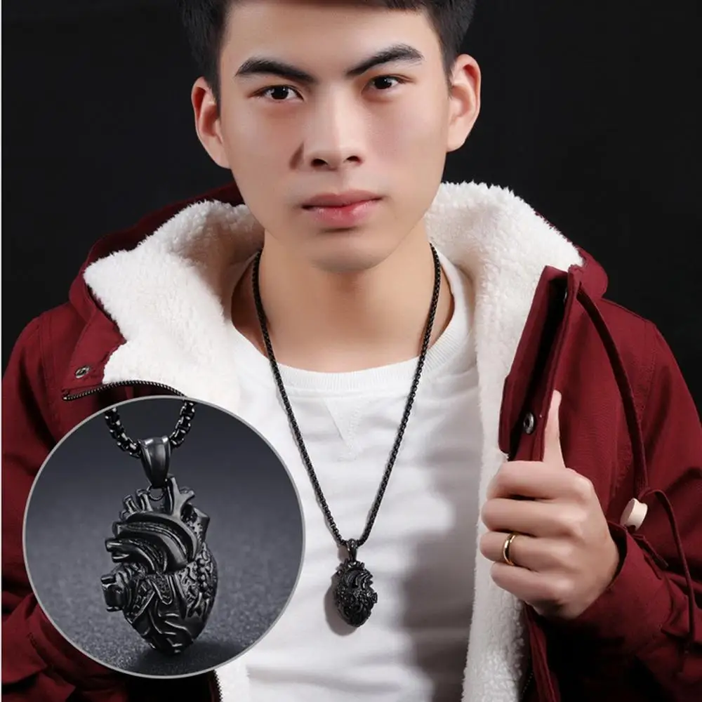 Jewelry Man Necklace Heart Pendant Necklace Accessories Black Token