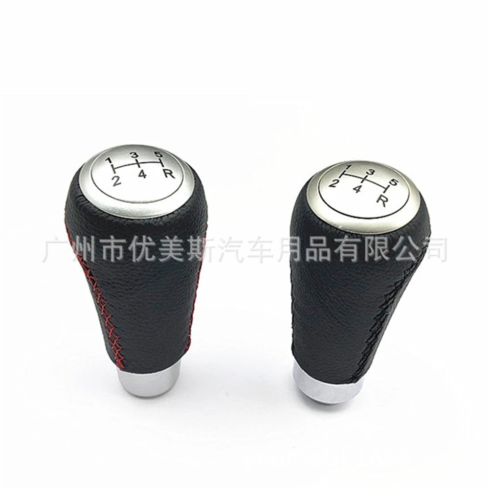

Универсальная 5-скоростная ручка переключения передач 5R для автомобиля, красная, черная линия, кожаная ручка переключения передач MT AT, рычаг переключения передач, алюминиевые ручки