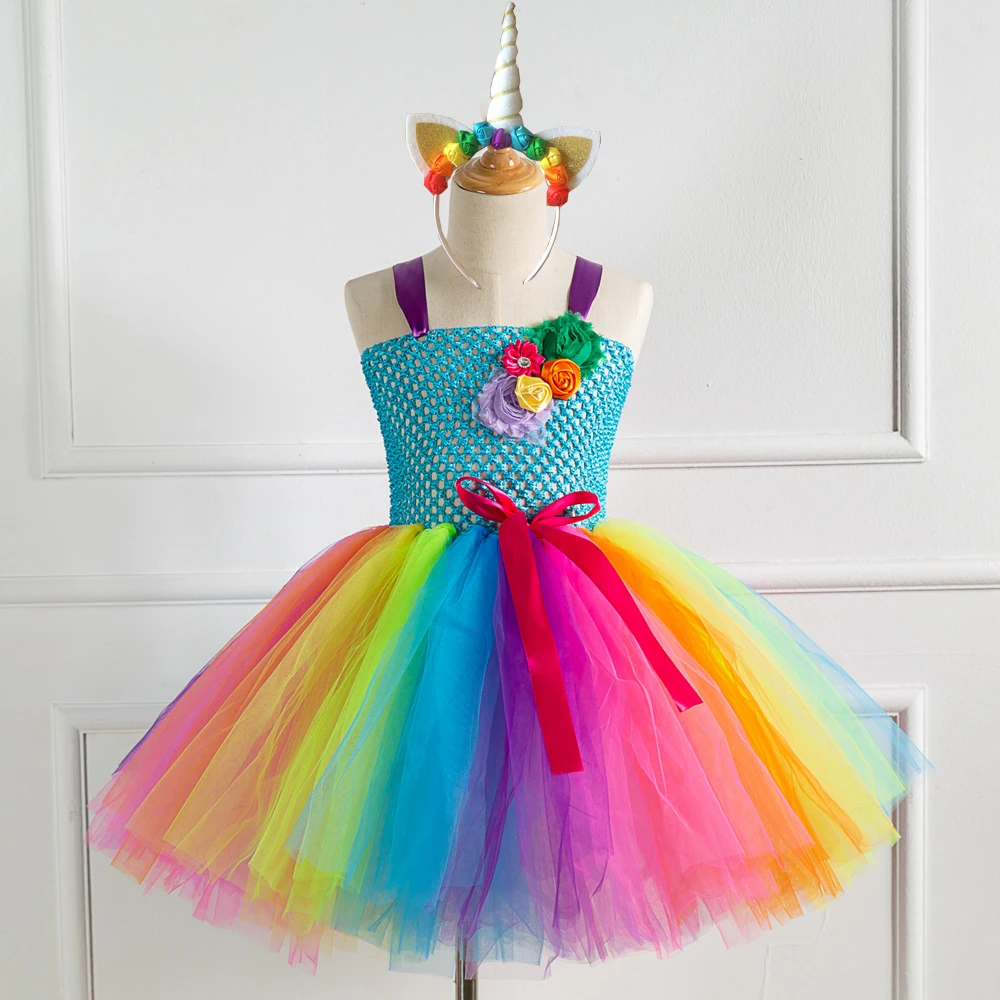 rainbow party dress girl