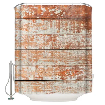 

Vintage Wood Texture Red Shower Curtain Decor with Hooks Waterproof