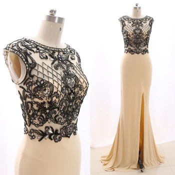 

MACloth Blush Sheath O Neck Floor-Length Long Crystal Tulle Prom Dresses Dress M 268662 Clearance