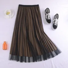 Блестящий гибкий эластичный пояс стрейч высокая талия миди плиссированная фатиновая юбка для женщин винтажные женские юбки женские saias