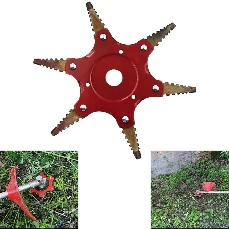 

2020 New 6T Lawn Mower Blade Weed Trimmer Toothed Six-leaf Lawn Mower Blade Agricultural Weeder Accessories with Random Colors