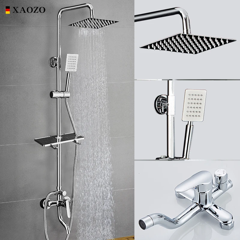 XAOZO Bathroom Shower Set SPA Shower Head Bath Shower Rotatable Mixer With Hand Shower Faucets Rainfall Chrome Showers Copper