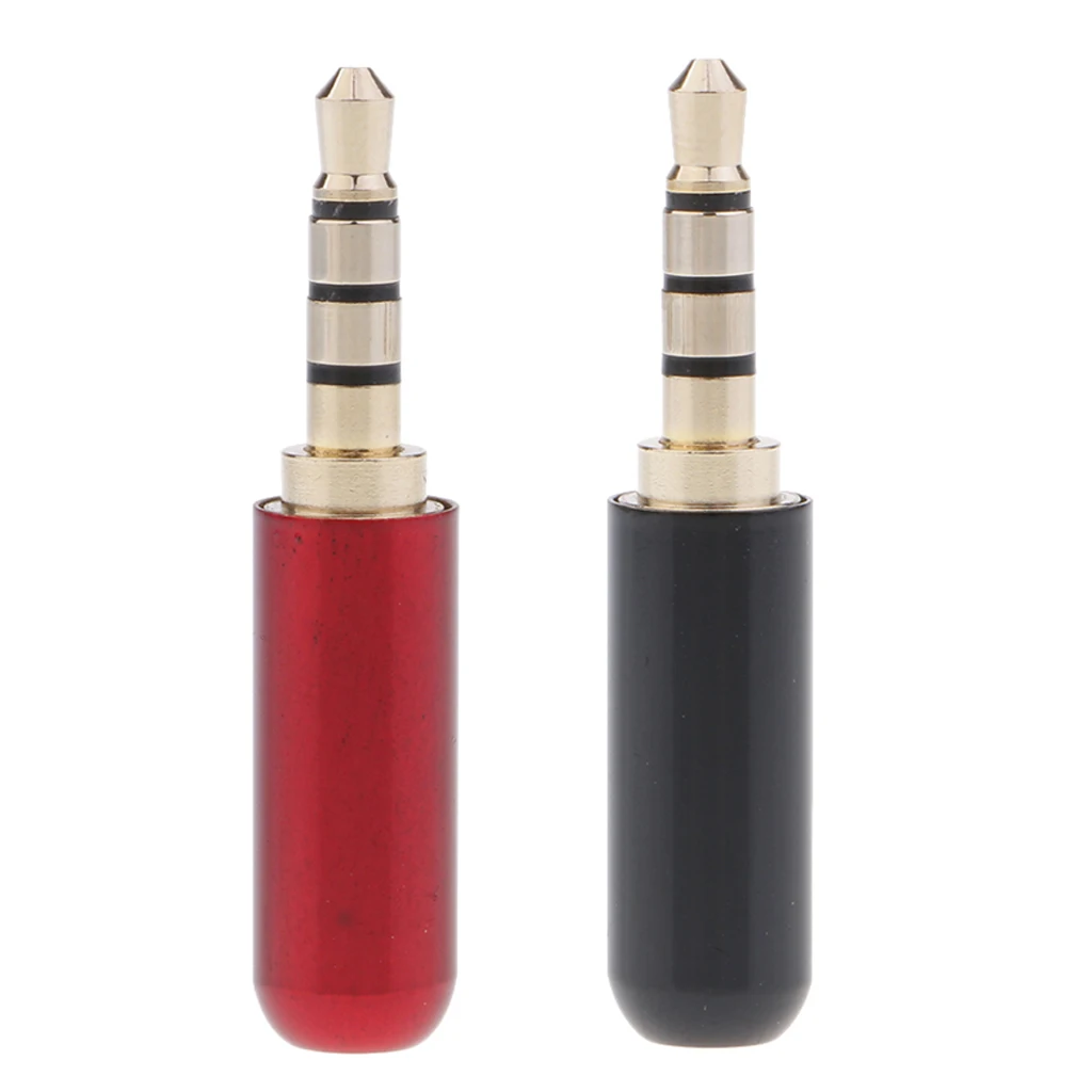 3.5mm/1/8' 4 Pole Male Plug Headphone Jack A/V Solder Connector Red & Black Use for microphone plug, earphone plug