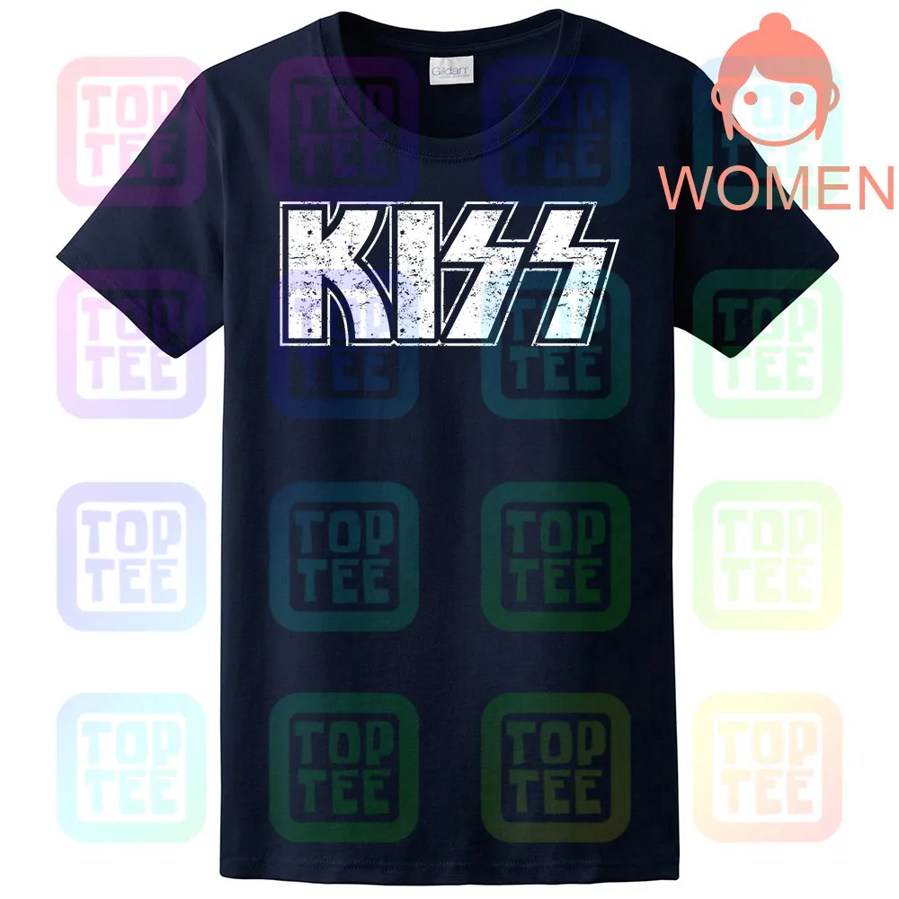 Футболка Kiss 'Distressed Logo'-Новинка - Цвет: Women-Navy