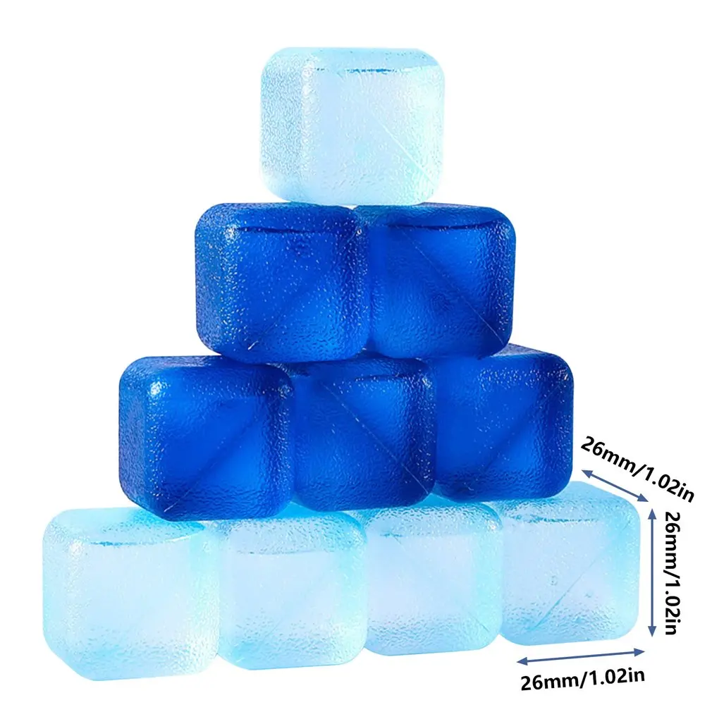 10 Pcs Reusable Blue Ice Cubes PVC Non-melting Ice Cube Food Grade Plastic Cold Drinks Without Dilution