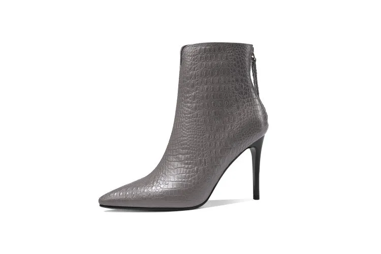 

9cm Height Pointed Toe Thin Heel Bootie For Woman Botas Genuine Leather Botin Tacon Mujer 2020 High Quality Luxury Shoes