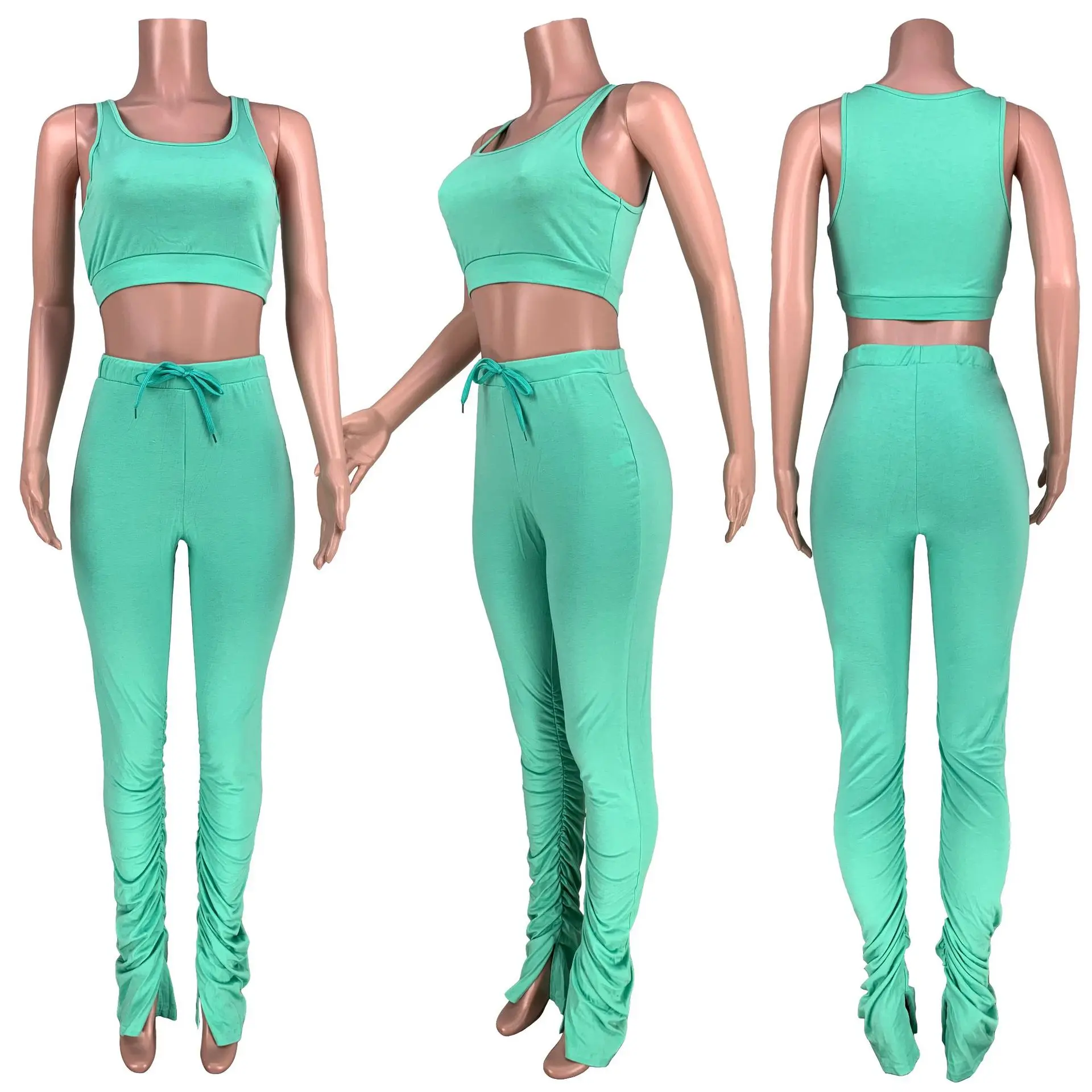 Summer New Sweatsuit Slim Crop Top Tracksuit Female Sets Casual Long Pants Sportswear Two Piece Outfits for Women F993