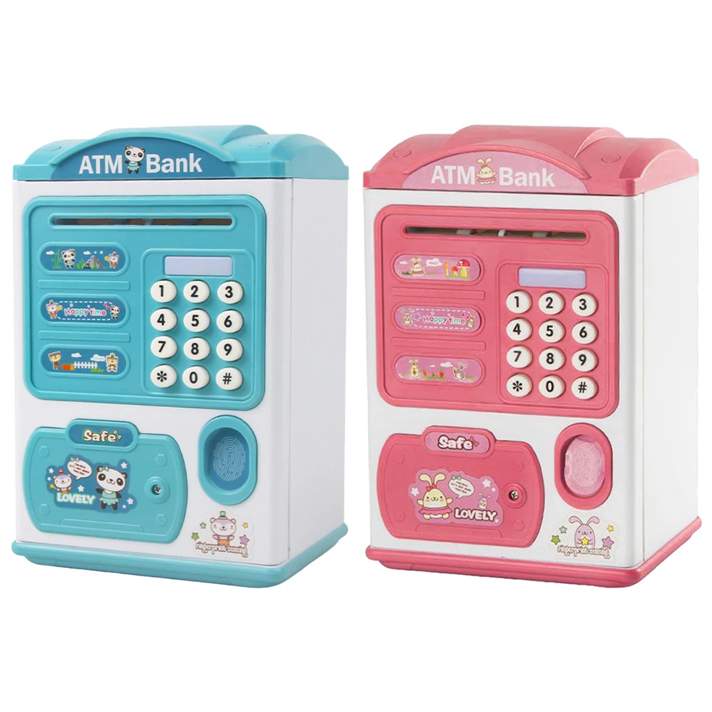 Mini ATM Machine Children's Electric Piggy Bank Simulation Fingerprint Lock Automatically Rolling Money Password Lock Safe Boxes
