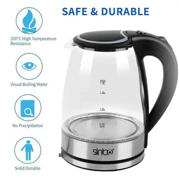 

1.8L Electric Water Kettle Lighting Tea Coffee Glass Kettle Pots with Boil-Dry Protection Power off Kettle 1500W