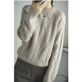 

Cashmere sweater female round neck pullover large size knitwear solid color thickening casual wool sweater 2019 winter new style