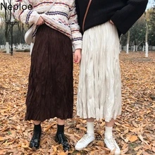 Neploe Осень Зима Новинка Высокая Waiat бедра плиссированная юбка женская однотонная Верхняя одежда Тонкий Jupe Femme Новинка ropa mujer 47785
