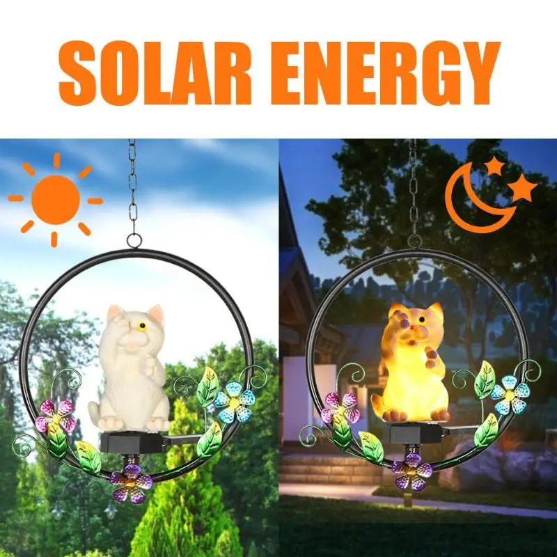 Солнечный светодиодный подвесной светильник для кошек, водонепроницаемый декоративный светильник для сада и двора