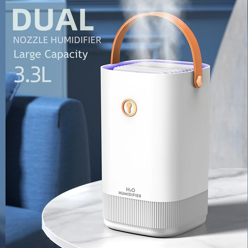 Household Air Humidifier 3300ml Double Nozzle Cool Mist Aroma Diffuser