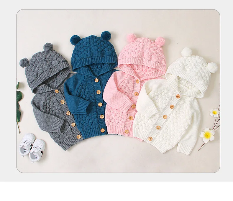 Pudcoco/Очаровательные однотонные свитера с капюшоном и пуговицами для маленьких мальчиков и девочек осеннее вязаное пальто, одежда для детей от 3 до 24 месяцев