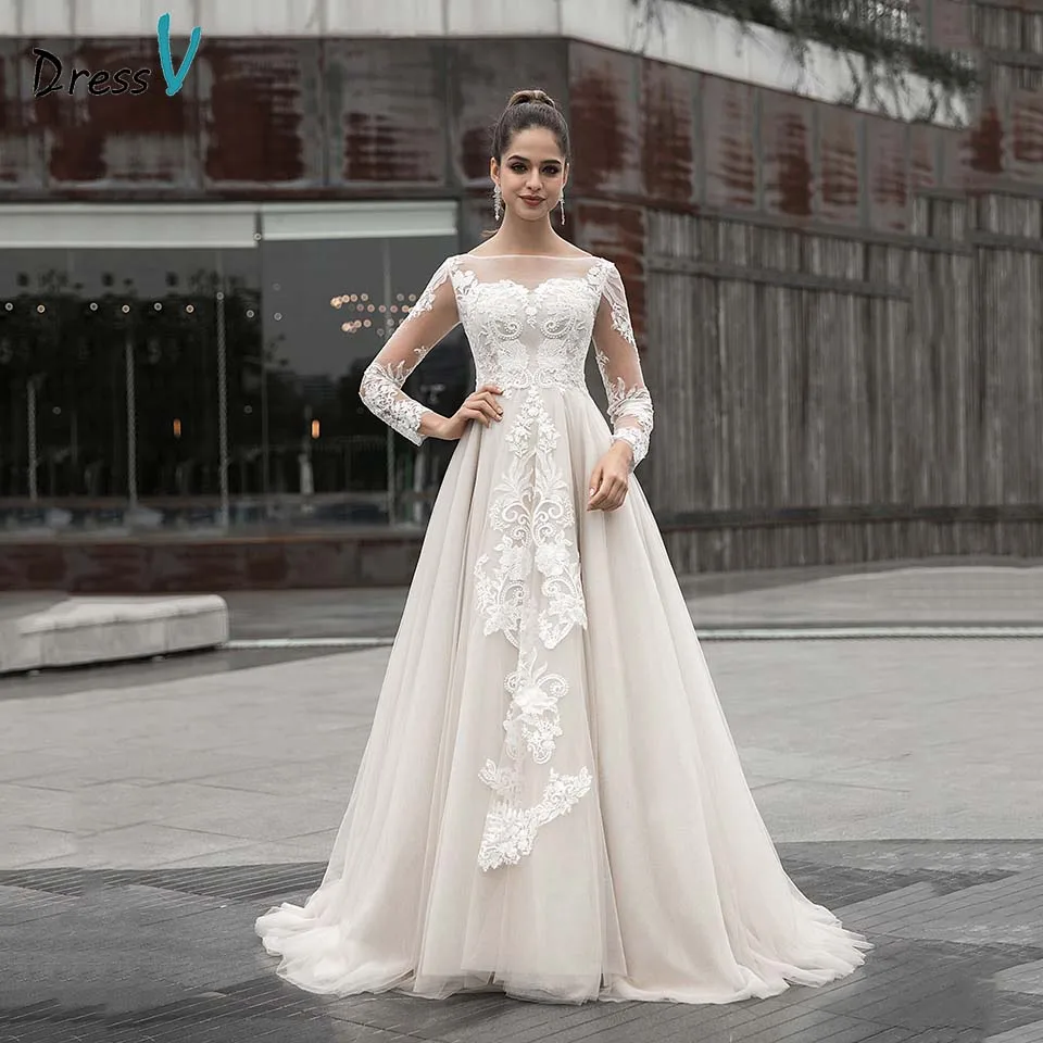 Dressv Элегантное свадебное платье цвета слоновой кости с круглым вырезом и