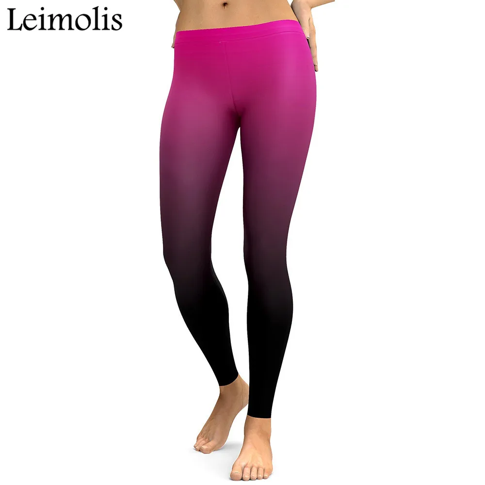 

Leimolis 3D printed Gradual pink black harajuku gothic sexy plus size high waist push up fitness workout leggings women pants