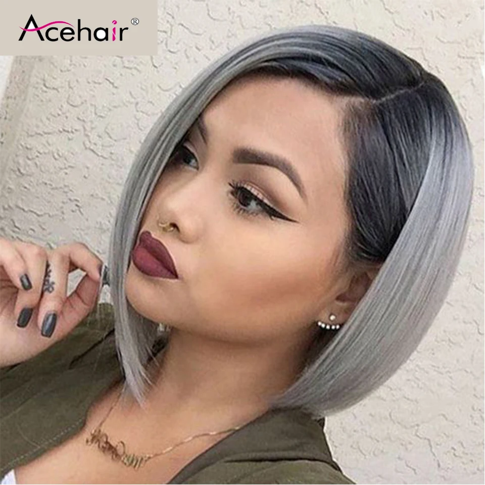 

Acehair Ombre 1b grey Bob Wig 13x4 Short Bob Wigs Brazilian Straiight Lace Front Human Hair Wig Bob Remy Hair For Black Woman