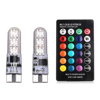 

2Pcs Car LED Light 12V T10 LED RGB 5050 6SMD Signal Lamp Dome Reading Clearance Wedge Light Car RGB Bulb With Remote Controller