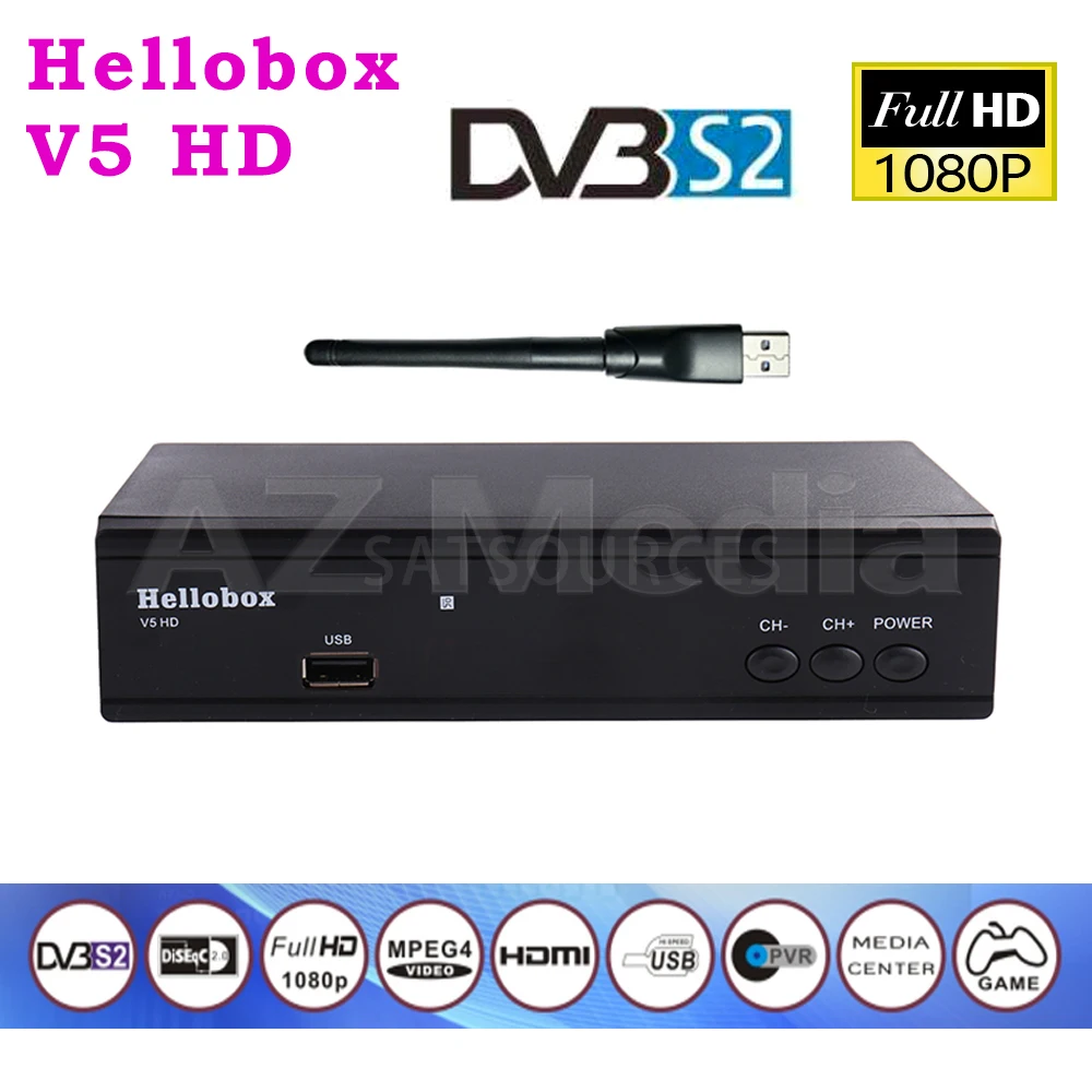 Цифровой спутниковый ресивер Hellobox V5 HD DVB-S2 Autoroll Powervu Biss поддержка cline newcamd scam USB Wi-Fi