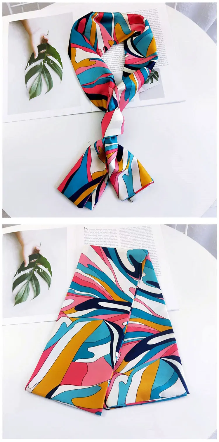 Striped Satin Silk Scarf for Women - Double-Sided Luxury Neck Neckerchief