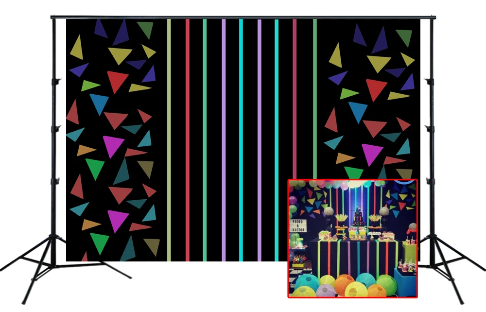 Birthday Party Backdrop Glow Colorful Banners Neon Lines Cake Table Decorations Photo Backgrounds Studio Supplies Wallpapers | Электроника
