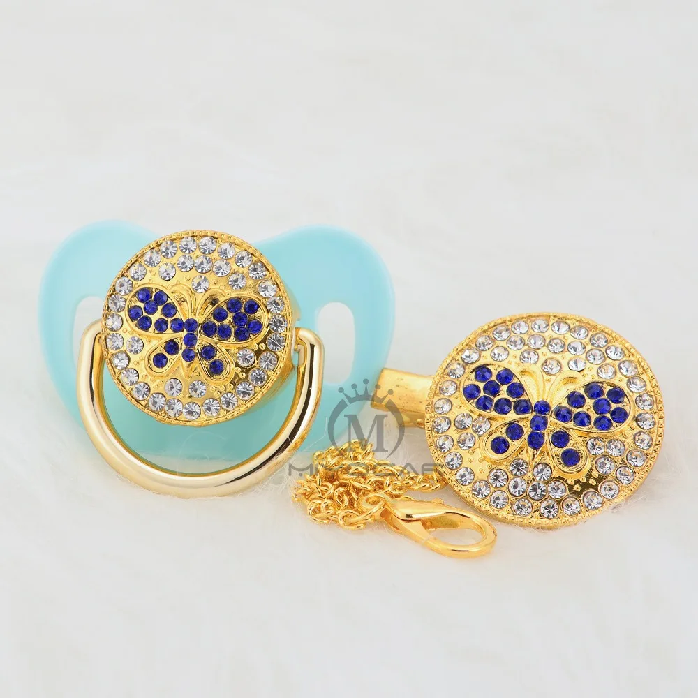 MIYOCAR Bling синяя бабочка соска и зажим набор соска держатель цепи bling бабочка соска уникальный дизайн ABBF-1