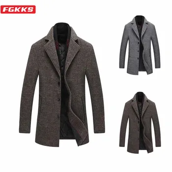 

FGKKS Winter Men Wool Blend Coats Fashion Brand Men's With Scarf Lapel Casual Woolen Coat Warm Thick Wool Overcoat Male