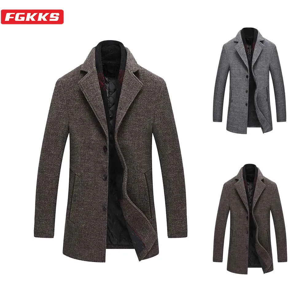 FGKKS Winter Men Wool Blend Coats Fashion Brand Men's With Scarf Lapel Casual Woolen Coat Warm Thick Wool Overcoat Male FGKKS Winter Men Wool Blend Coats Fashion Brand Men's With Scarf Lapel Casual Woolen Coat Warm Thick Wool Overcoat Male