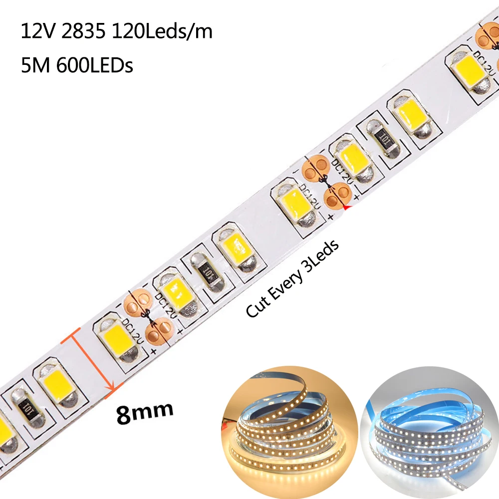 5 м светодиодный ленточный светильник 2835 12 В 24 в водонепроницаемый светодиодный ленточный светильник 120 светодиодный s/M 240 светодиодный s/m гибкий светодиодный ленточный светильник ярче, чем 5050