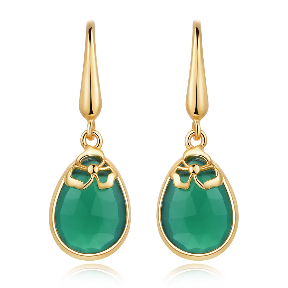 

Piara Genuine Green Onyx Drop Earrings,Handmade Sterling Silver 18K Gold Plated Dangle Earrings,Earrings Hooks,May Birthstone