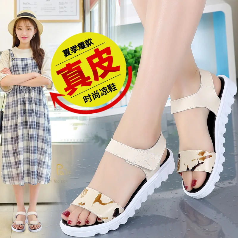 

2019 Summer New Style Flat Heel Sandals Platform Flat Genuine Leather Fashion Waterproof Platform Flat Heel Cowhide Korean-style