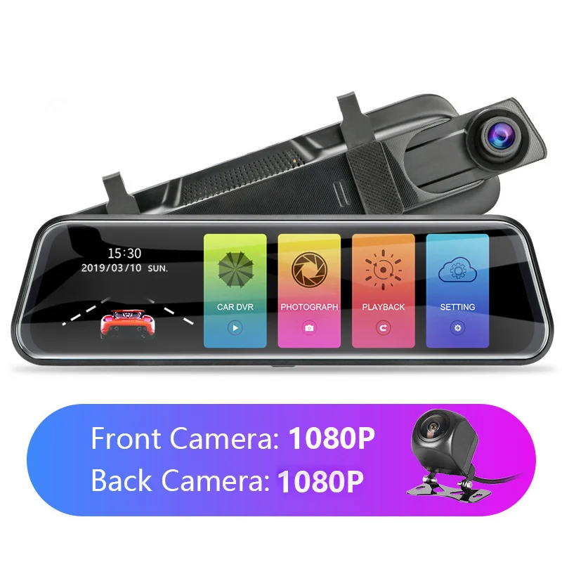 Поток зеркало заднего вида Dvr Dash камера 1" ips сенсорный экран Full HD 1080P Автомобильный видеорегистратор Dash Cam ночное видение с 720p резервная камера - Название цвета: T29S